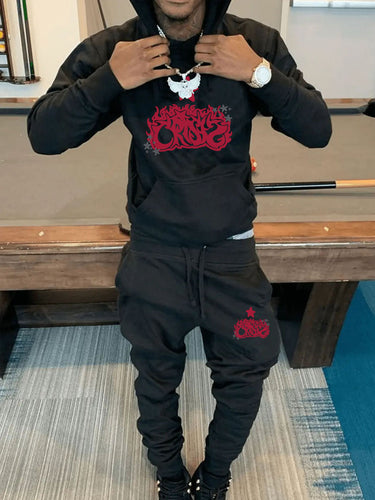 Herren Kapuzenpullover und Jogginghose Set mit künstlerischem Druck und lässigen Details Drune