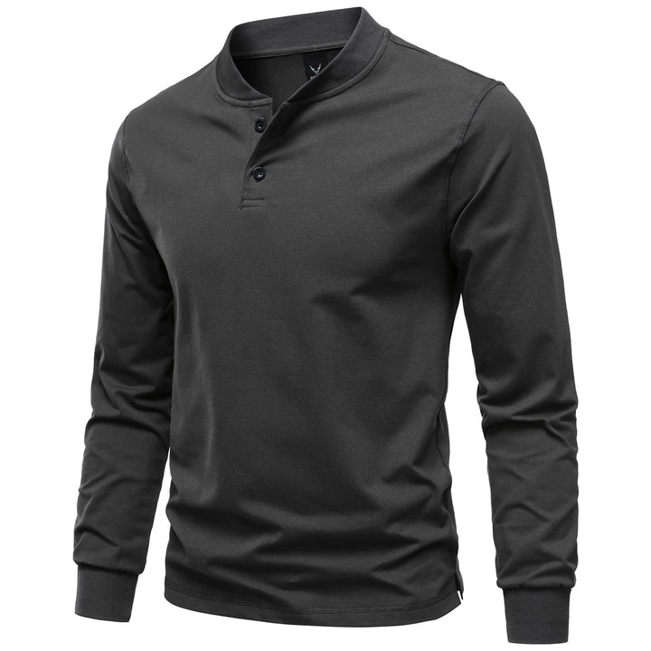 Herren Langarm-Henleyshirt mit Stehkragen und zweifacher Knopfleiste, Slim Fit, Baumwoll-Mix Drune