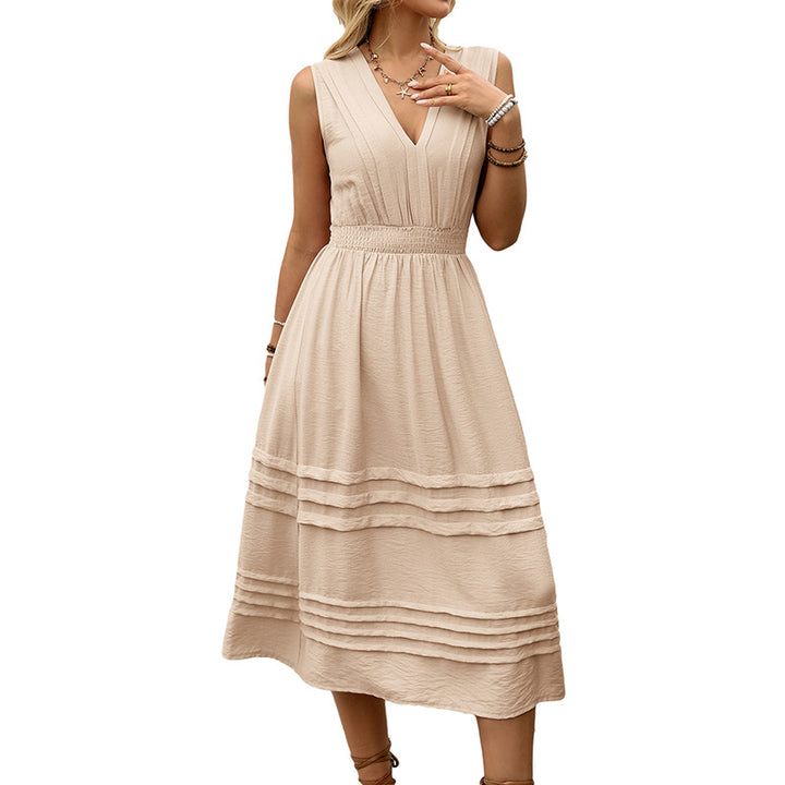 Damen Midi-Kleid mit elegantem V-Ausschnitt und strukturierten Falten Drune