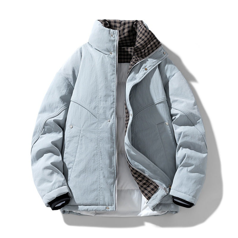 Herren winddichte Steppjacke mit kariertem Thermofutter, Stehkragen und verdecktem Reißverschluss Drune