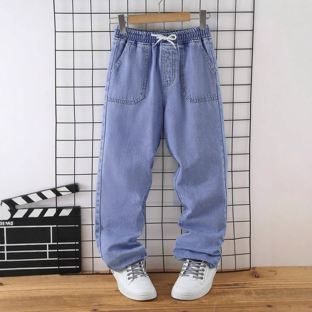 Herren bequeme Denim-Hose mit elastischem Bund und tiefen Taschen Drune