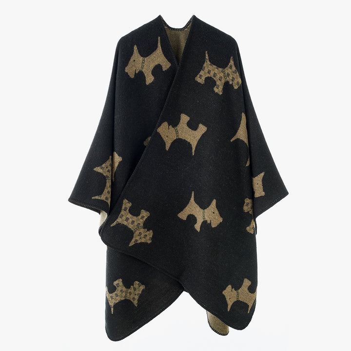 Damen Strickcapeponcho aus Wollmix mit Jacquard-Hundemotiv Drune