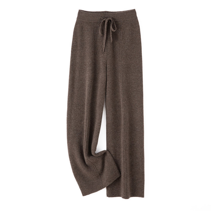 Damen Weiche Strickhose mit weitem Bein, Tunnelzugbund und dekorativer Mittelnaht Drune