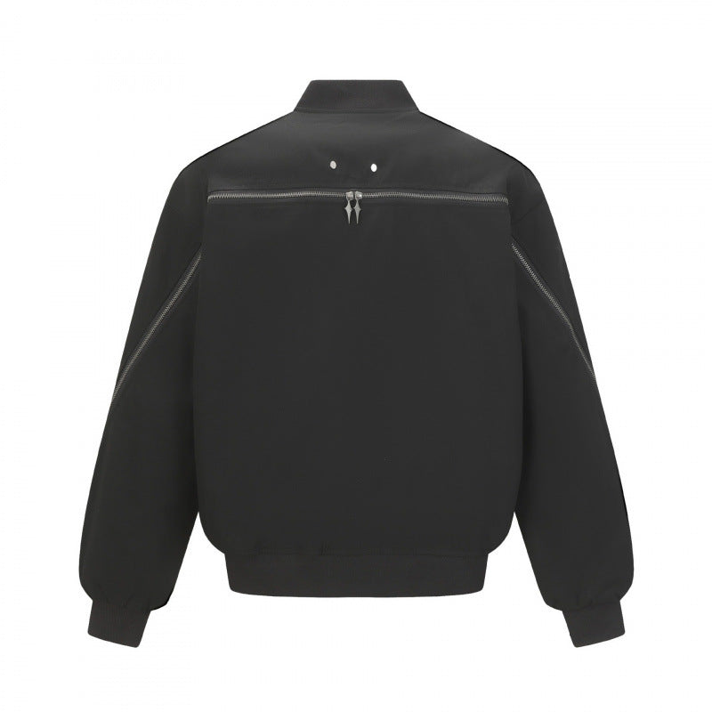Unisex Boxy-Bomberjacke mit durchgehendem Reißverschluss, geripptem Saum und Brust‑Welttasche Drune