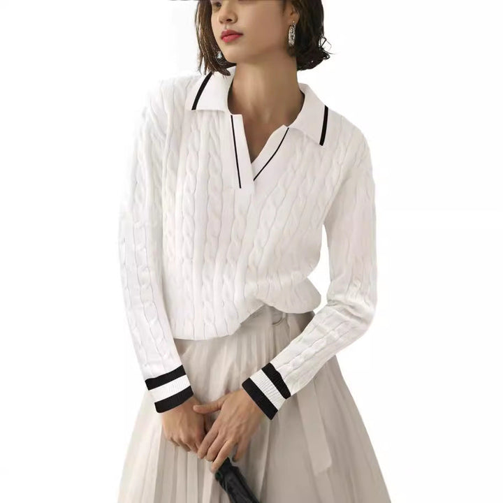 Damen Poloshirt mit Strickmuster und kontrastierenden Akzenten Drune