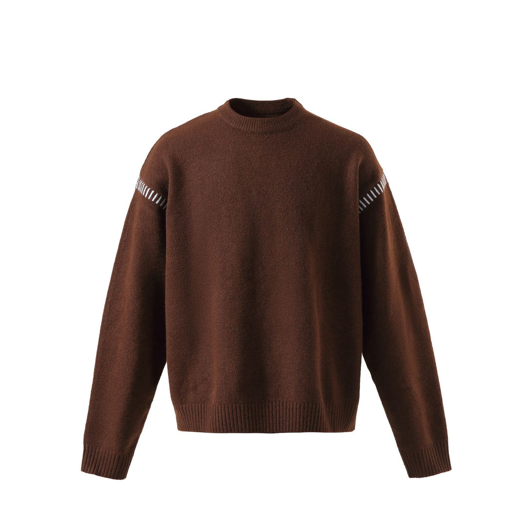 Damen Weicher Oversize Wollmix-Pullover mit Rundhalsausschnitt und dekorativer Schulternaht Drune