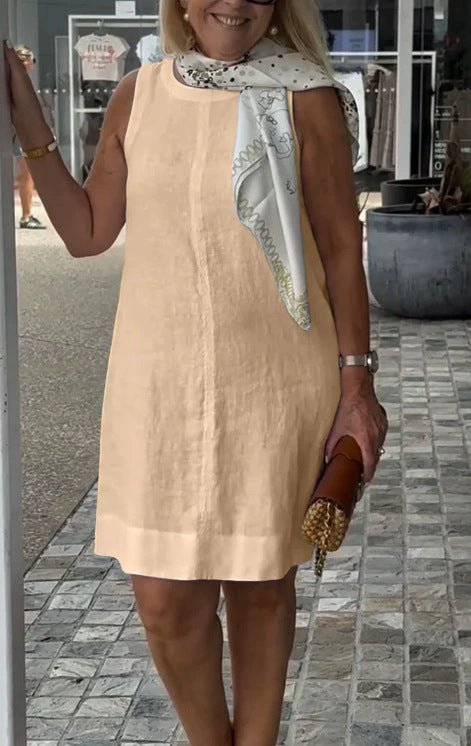 Damen Leichtes Sommerkleid aus Baumwoll-Leinen-Mix mit klassischem Schnitt Drune