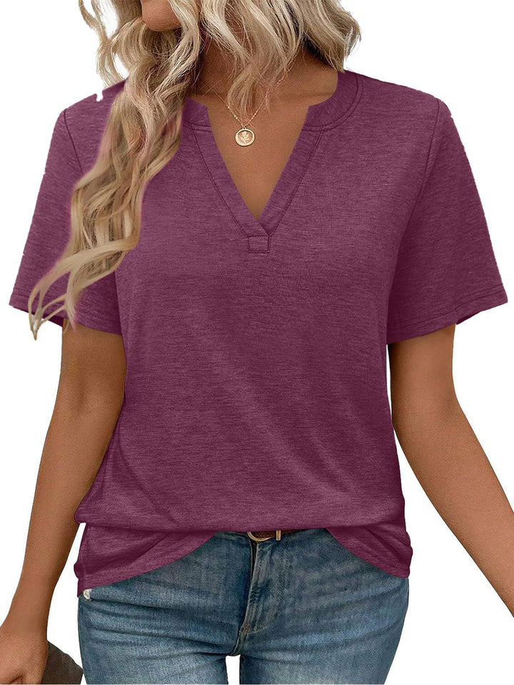 Damen V-Ausschnitt Kurzarm T-Shirt aus angenehmem Baumwollmix mit lässigem Schnitt Drune