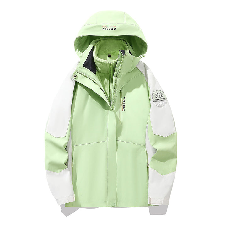Herren wasserdichte dreiteilige Winterjacke mit abnehmbarer Kapuze und Fleece-Innenjacke Drune