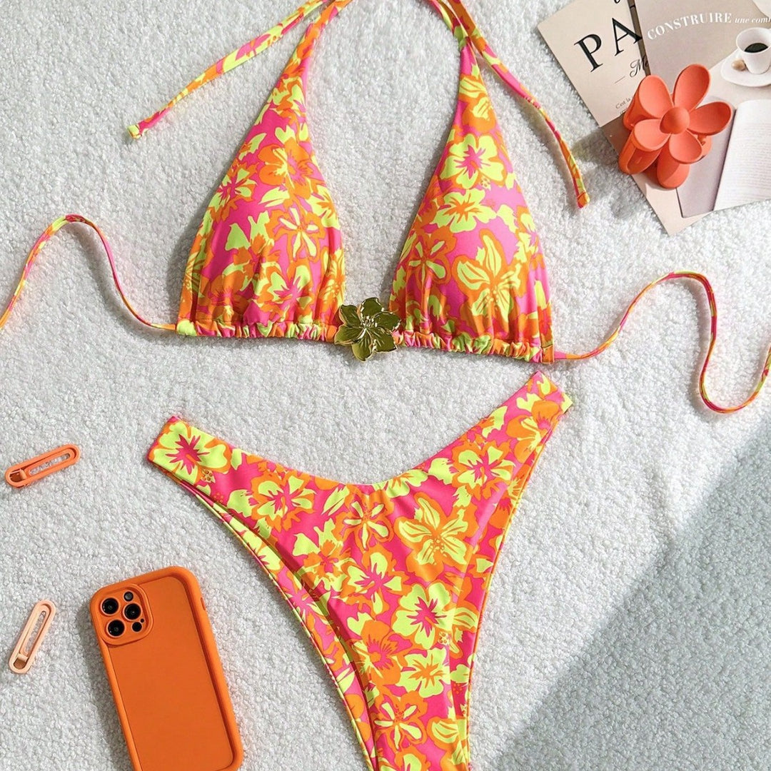 Damen Triangel-Bikini mit verspieltem Blumenmuster Drune