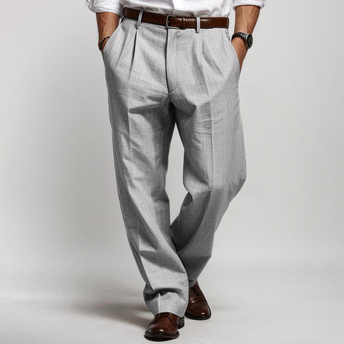 Herren Leinenmischung Plissee-Hose mit weitem Bein und hoher Taille Drune