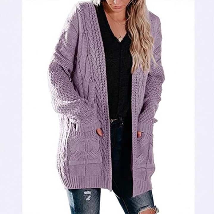 Damen Grobstrick Cardigan mit offenen Taschen und voluminösen Ärmeln Drune