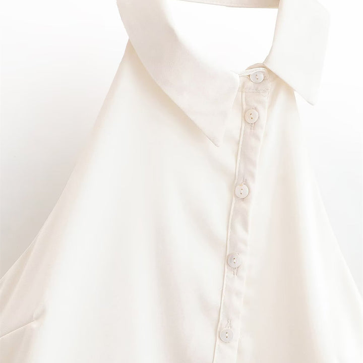 Damen Halterneck Bluse mit eleganter Knopfleiste Drune