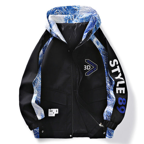 Herren Leichter Kapuzen-Windbreaker mit Camouflage-Akzenten & Grafikprint Drune