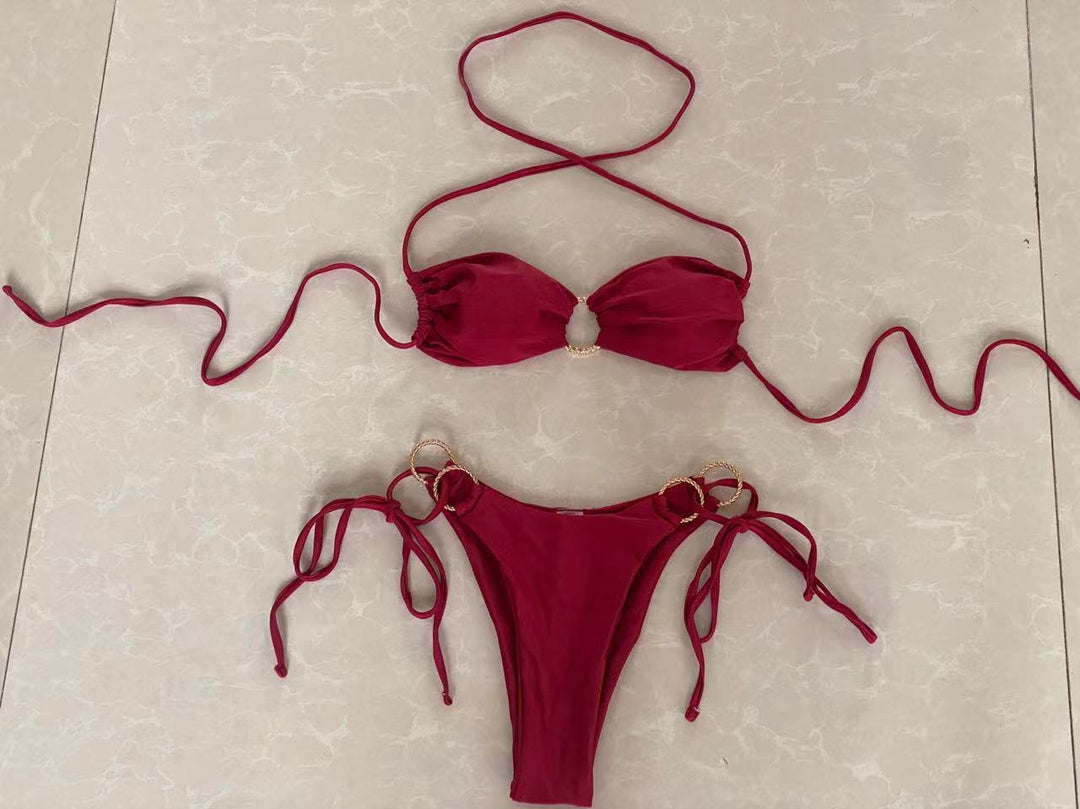 Damen Bandeau-Bikini mit dekorativen Ringen Drune