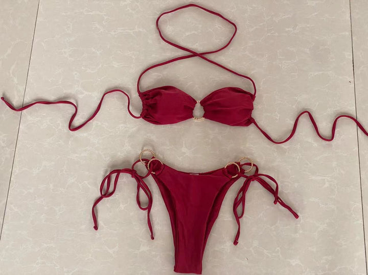 Damen Bandeau-Bikini mit dekorativen Ringen Drune
