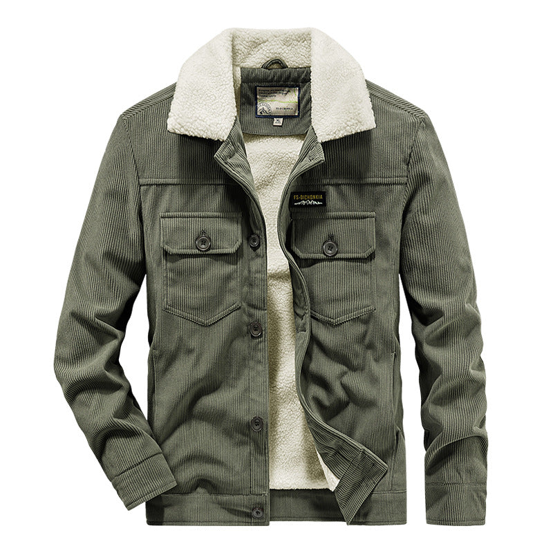 Herren Cord-Truckerjacke mit Druckknopfleiste und Brustklappen Drune