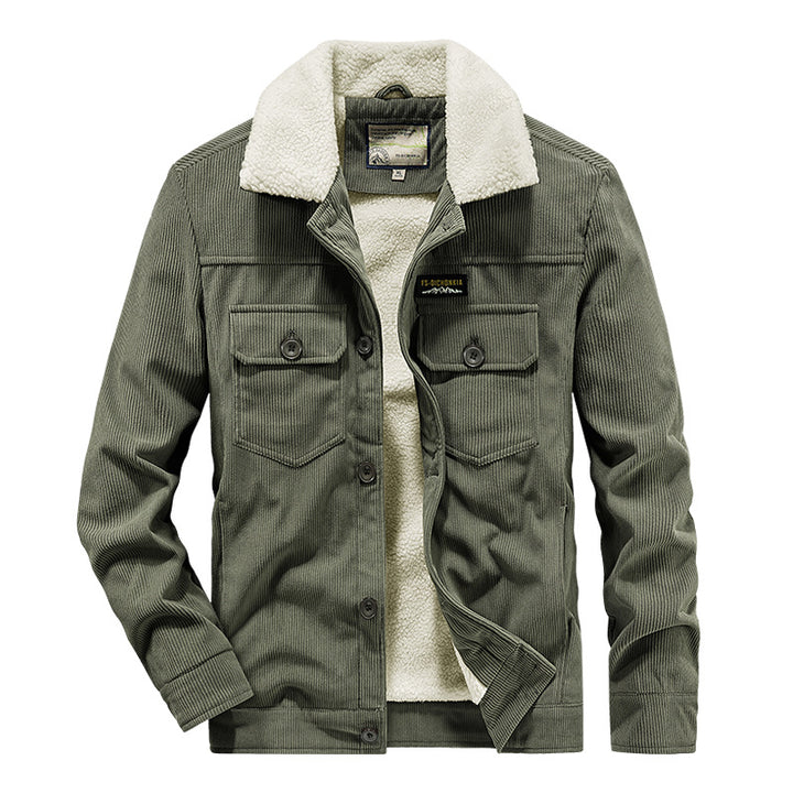 Herren Cord-Truckerjacke mit Druckknopfleiste und Brustklappen Drune