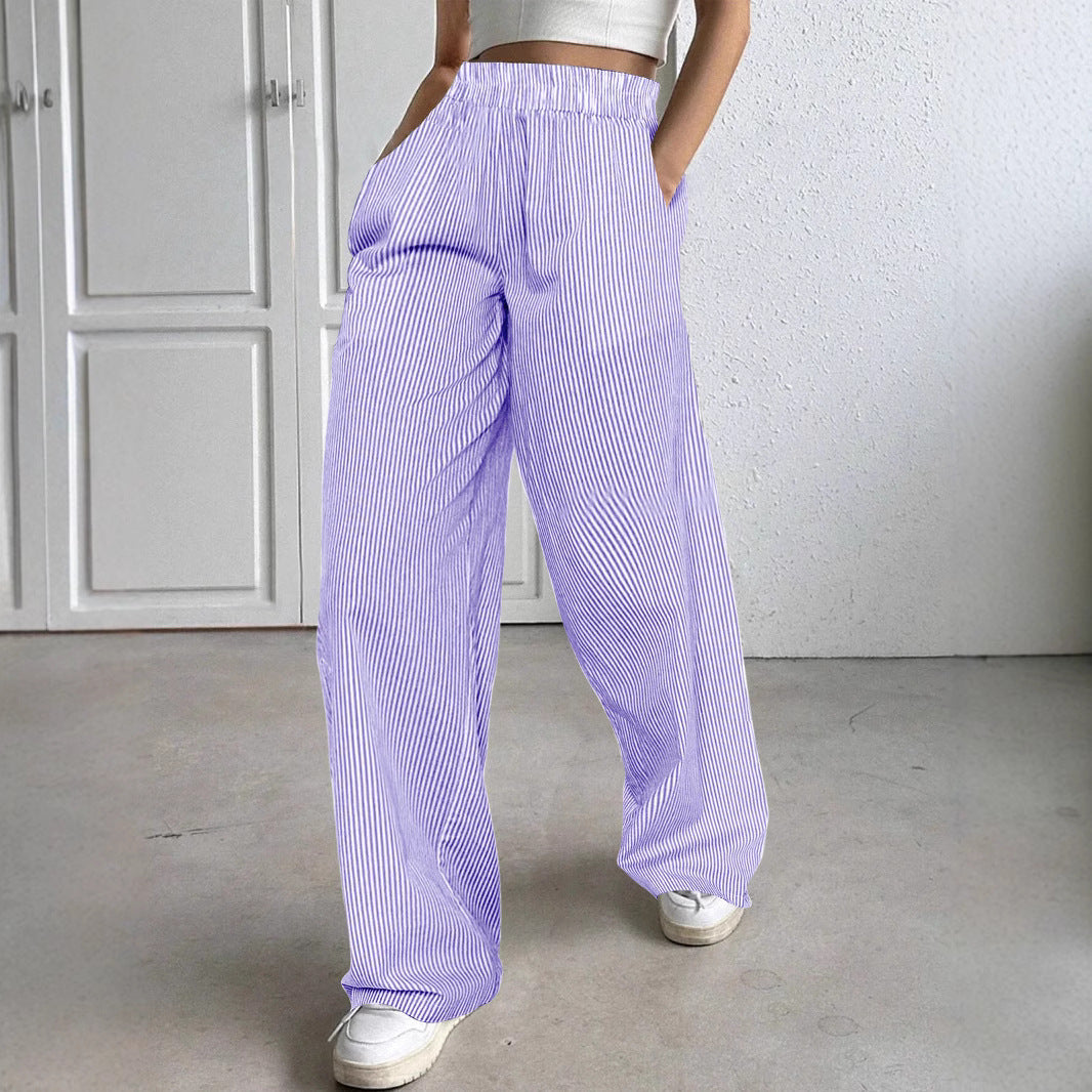 Frauen weite hochtaillierte Lounge-Hosen mit elastischem Bund und seitlichen Taschen Drune