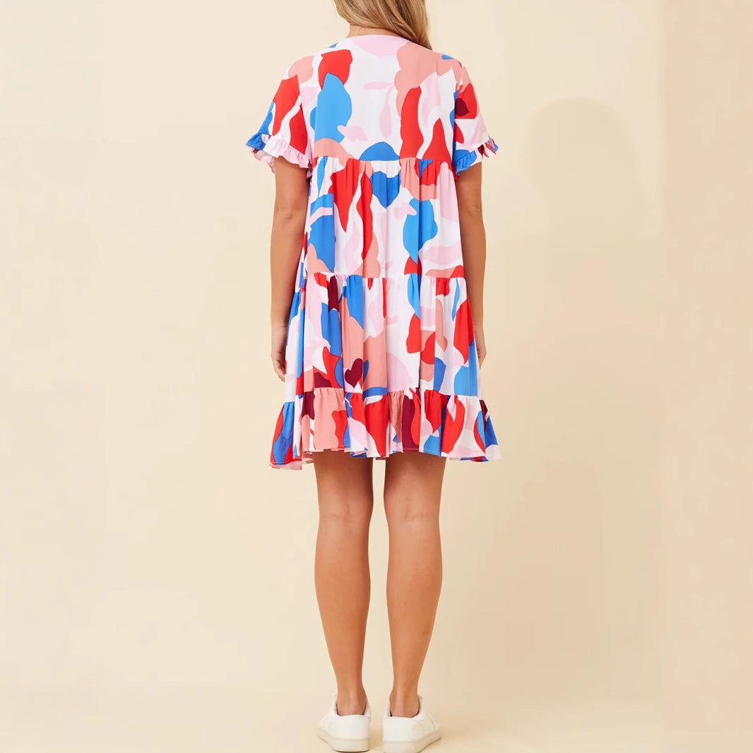 Damen verspieltes Sommerkleid mit Rüschen und asymmetrischem Saum Drune