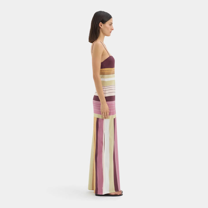 Damen nan figurbetontes Maxikleid mit Spaghettiträgern, geradem Ausschnitt, Paneelstreifen und seitlichem Schlitz Drune