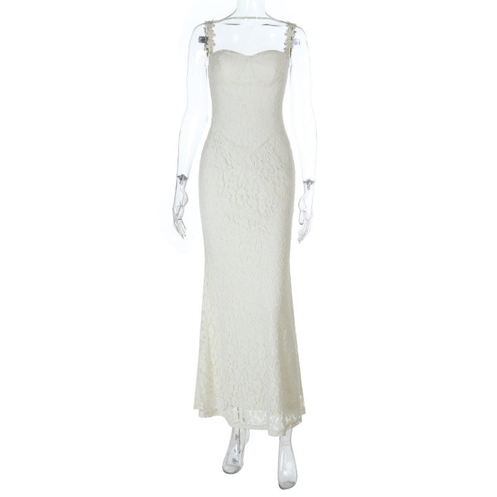 Damen elegantes Maxikleid mit Spitze und verführerischem Herzausschnitt Drune