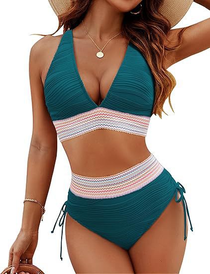 Damen Bikiniset mit verstellbarem Bund und sportlichem V-Ausschnitt Drune