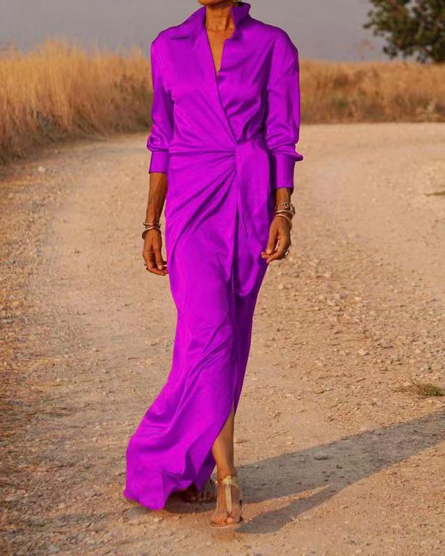 Damen Elegantes Wickel-Maxi-Kleid mit vielseitigem Kragen und seitlichem Schlitz Drune