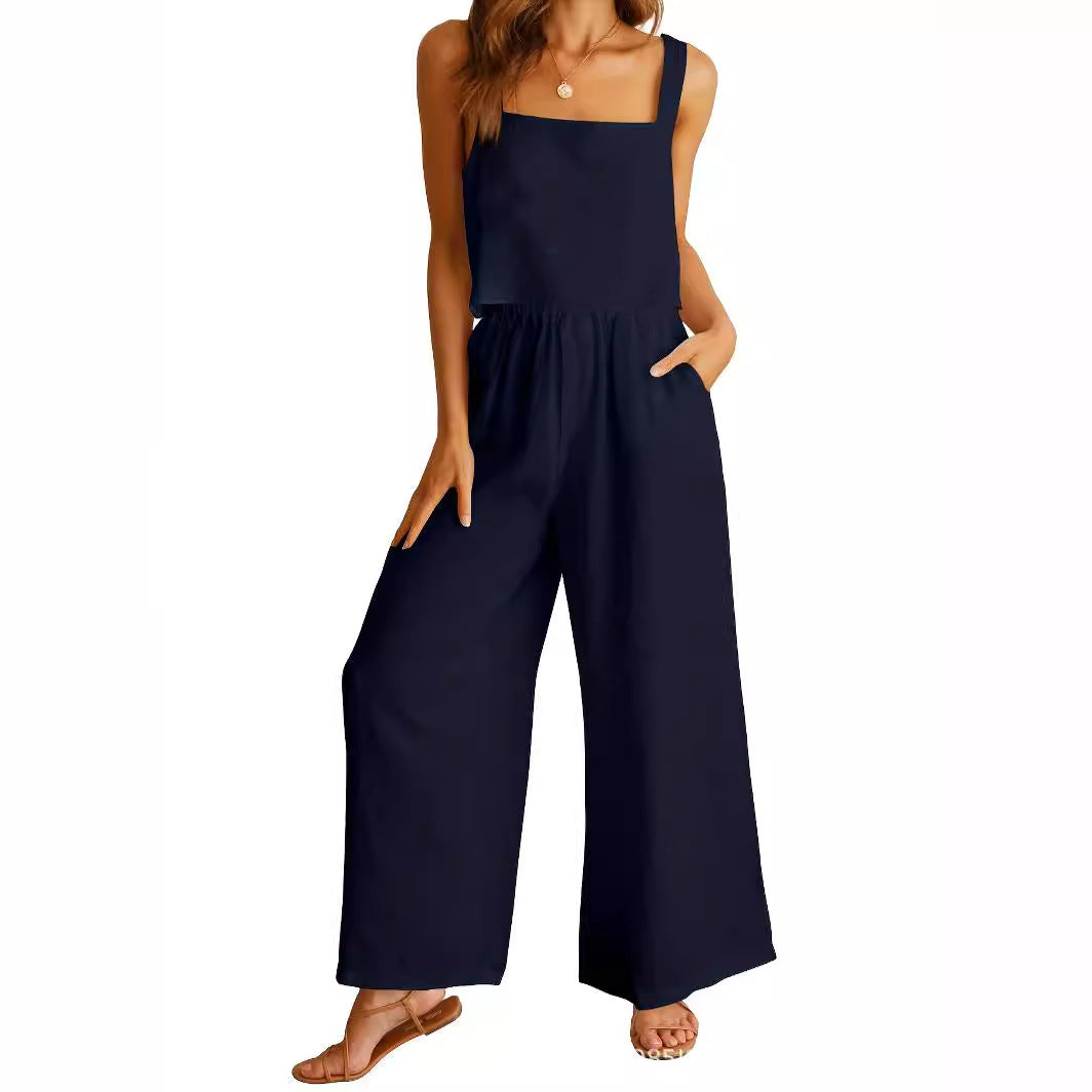 Damen Luftiger Jumpsuit mit weitem Bein und verstellbarem Taillenbund Drune