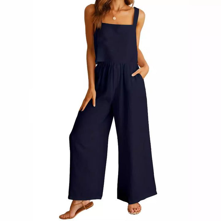 Damen Luftiger Jumpsuit mit weitem Bein und verstellbarem Taillenbund Drune