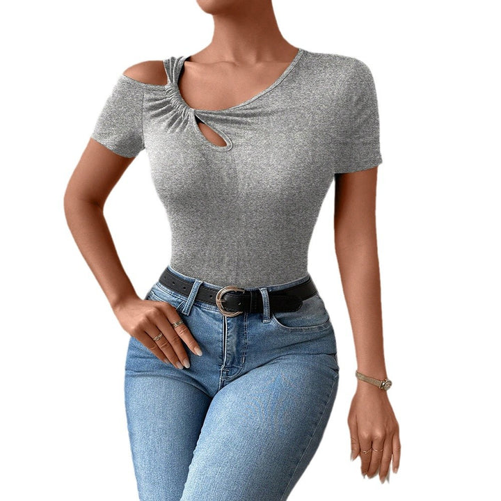 Damen figurbetontes Bodysuit mit asymmetrischem Ausschnitt und modischem Knotendetail Drune