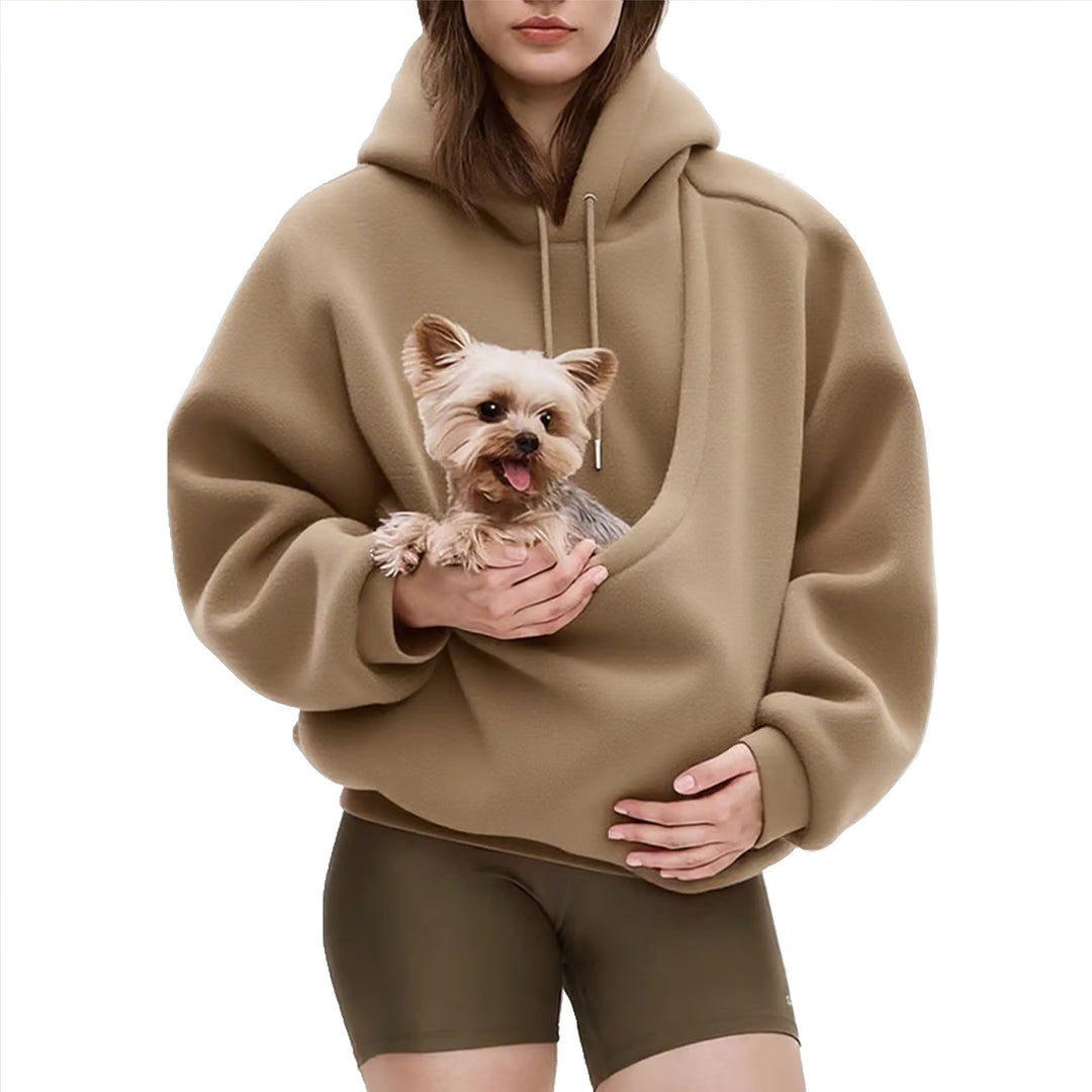 Damen nan Oversize Sherpa-Hoodie mit integriertem Haustiertaschen-Design Drune