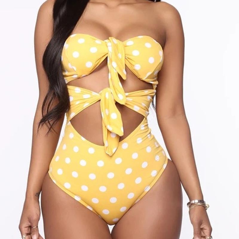 Damen Einteiliger Badeanzug mit verspieltem Knotendesign und Cut-Outs Drune