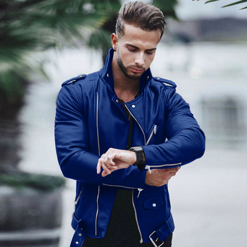 Herren nan stylische Bikerjacke aus Kunstleder mit asymmetrischem Reißverschluss und tailliertem Schnitt Drune