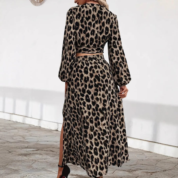 Damen Maxikleid mit Wickeloberteil und attraktivem Leomuster Drune