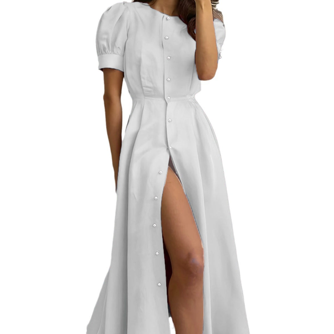 Damen Maxikleid mit Knopfleiste und seitlichem Schlitz Drune