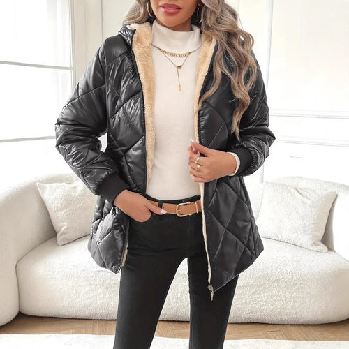 Damen Steppjacke mit Teddyfutter und Kapuze Drune
