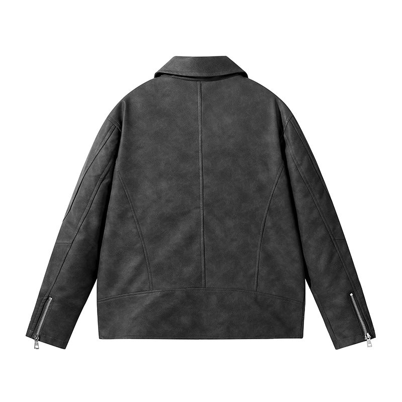 Herren Modische Lederjacke mit asymmetrischem Reißverschluss Drune