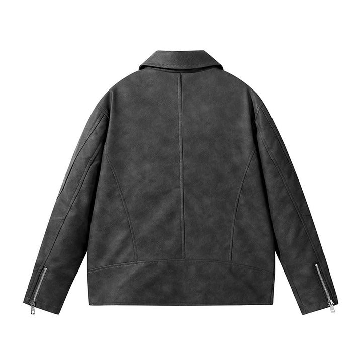 Herren Modische Lederjacke mit asymmetrischem Reißverschluss Drune