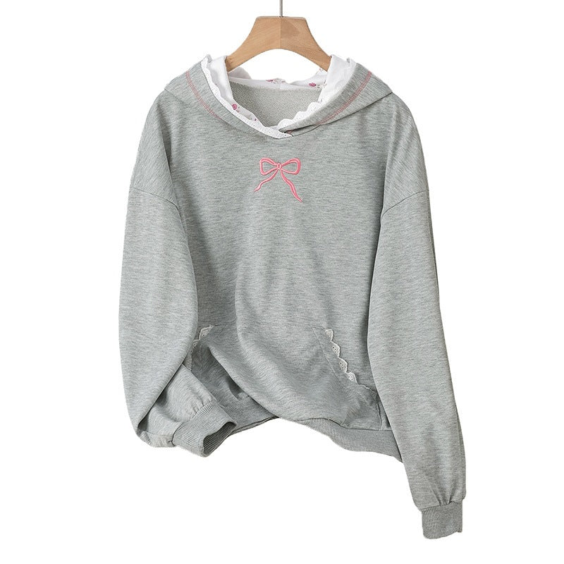 Damen Eleganter Kapuzenpullover mit Spitzenakzenten Drune