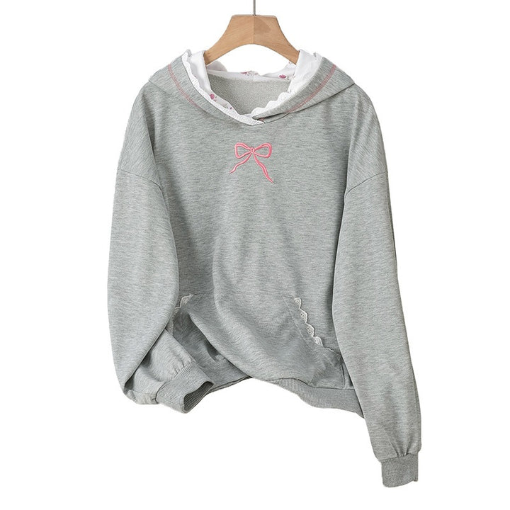 Damen Eleganter Kapuzenpullover mit Spitzenakzenten Drune