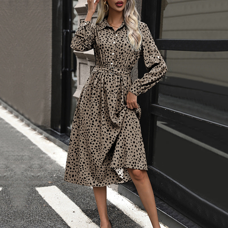 Damen Hemdblusenkleid mit Taillenriemchen, dreiviertel-Ärmeln und seitlichem Schlitz Drune