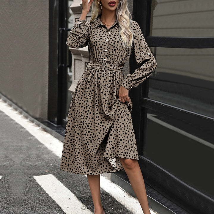 Damen Hemdblusenkleid mit Taillenriemchen, dreiviertel-Ärmeln und seitlichem Schlitz Drune