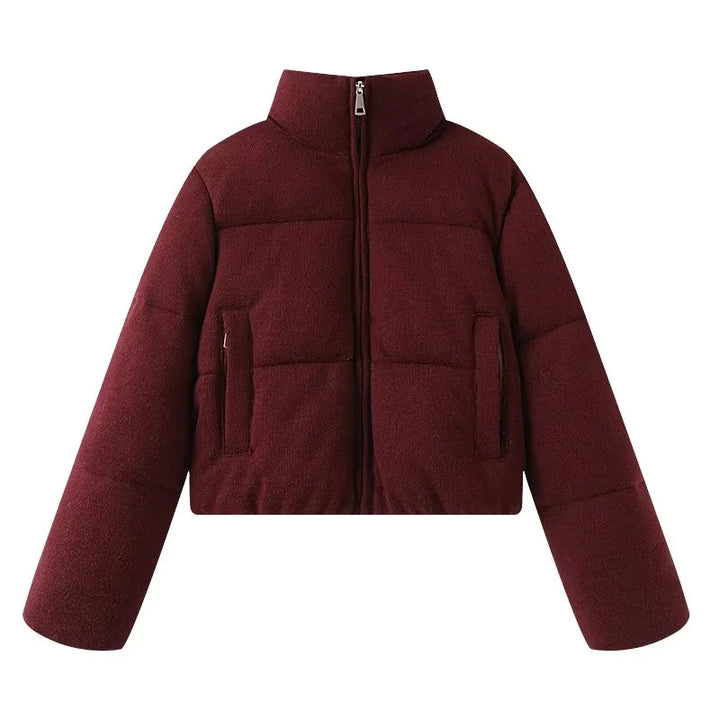 Damen nan cropped Teddy-Steppblouson mit hohem Kragen und verdecktem Reißverschluss Drune