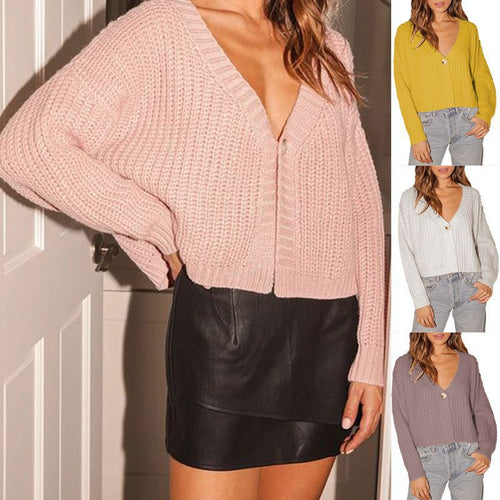 Damen Grober Strickcardigan mit V-Ausschnitt und Knopfdetail Drune