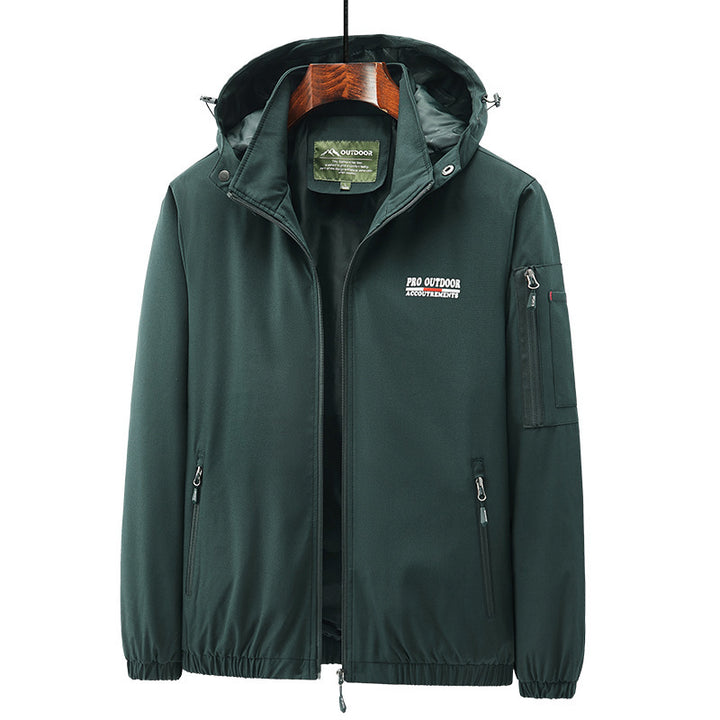 Herren Leichte Softshell-Outdoorjacke mit Kapuze, Ärmeltasche und Reißverschlusstaschen Drune