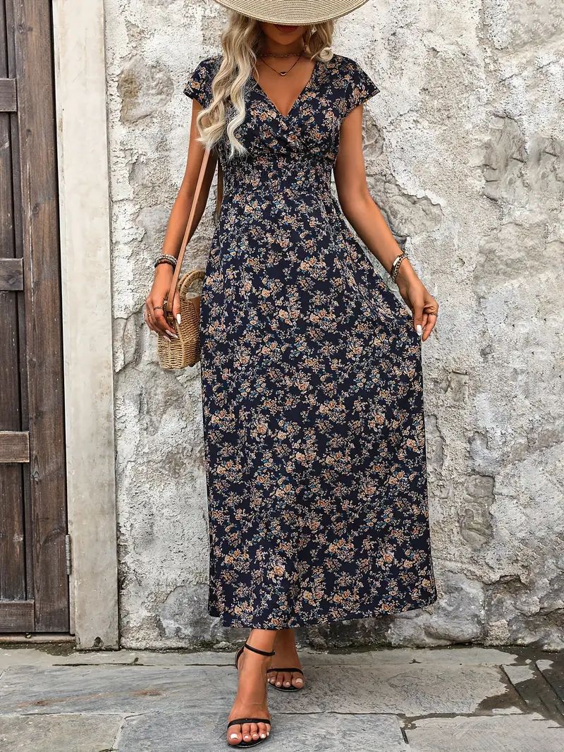 Damen Langarm Maxi-Kleid mit floraler Stickerei Drune