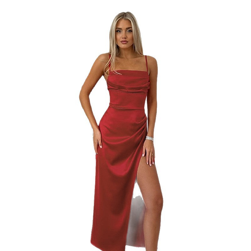 Damen Elegantes Maxikleid mit sensualem Schlitz und feinen Trägern Drune
