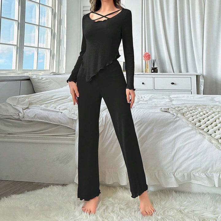 Damen lässiges Lounge-Set mit asymmetrischem Zipfeloberteil, gekreuztem Ausschnitt und weitem Bein Drune