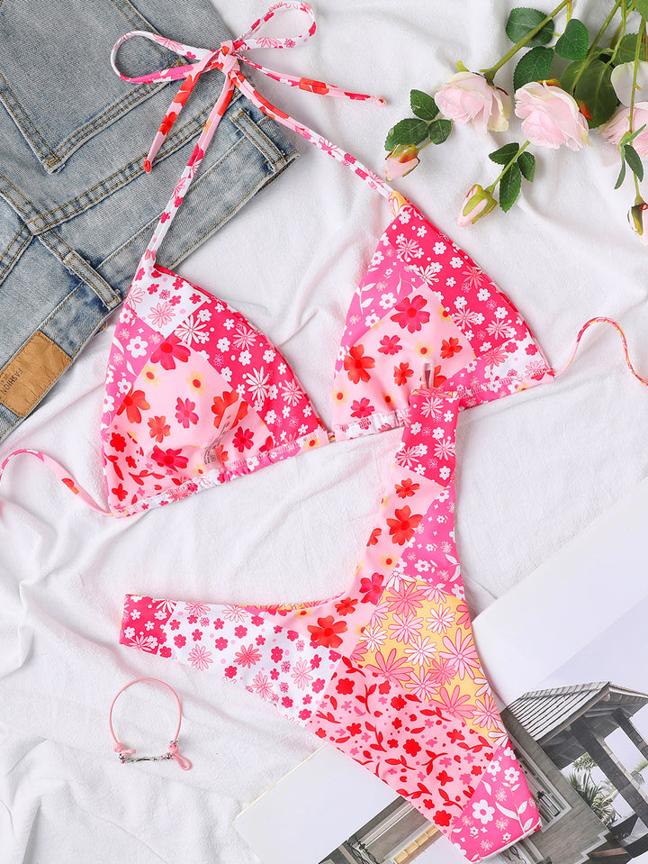 Damen Triangel-Bikini mit verspieltem Palmenmuster Drune